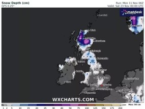 降雪地图准确显示了整个英国遭遇18英寸大雪的时间